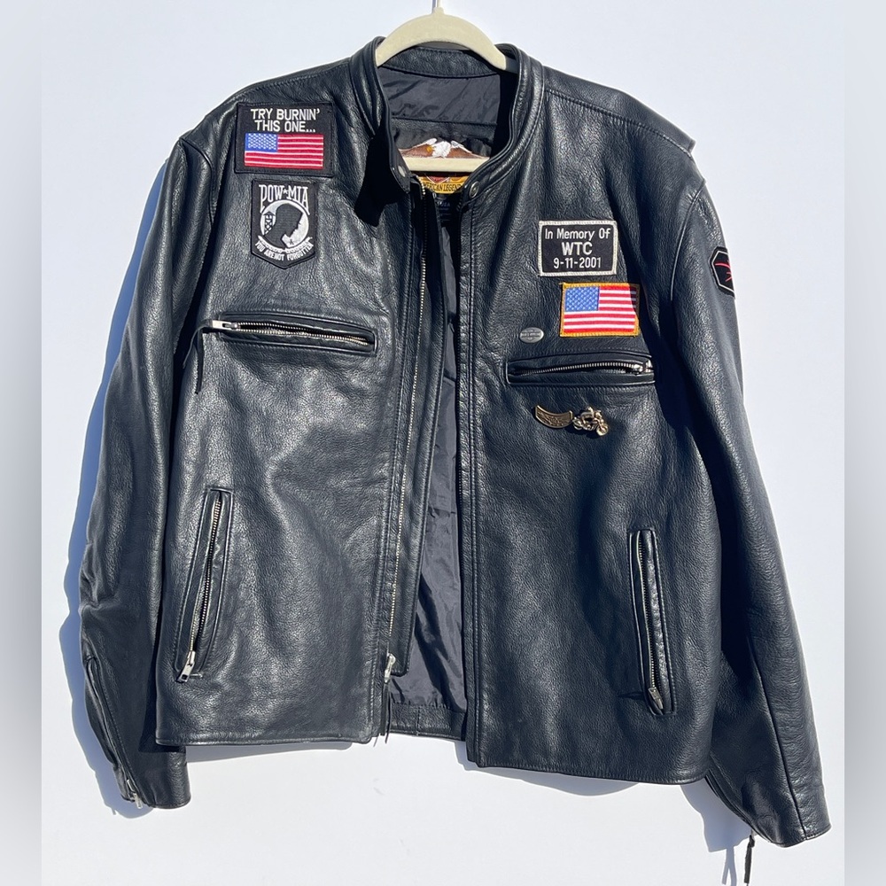 Harley-Davidson Women’s Black Leather Jacket with Patches and two pins